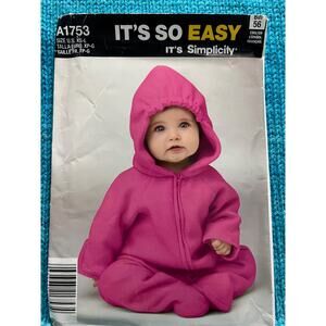 Simplicity 1753 Pattern Baby footie pajamas snow suit size xs-L